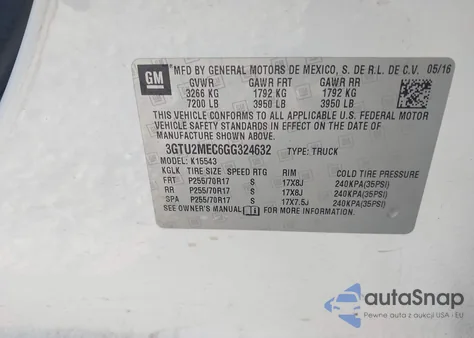 2016 GMC Sierra 1500 Sle from USA, damaged, VIN 3GTU2MEC6GG324632